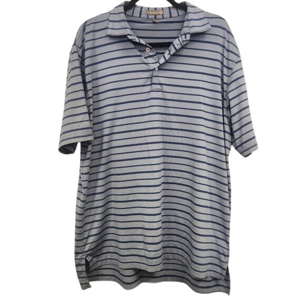 Peter Millar Men's L Polo Shirt Striped Golf Preppy Athletic L Blue Gray‎